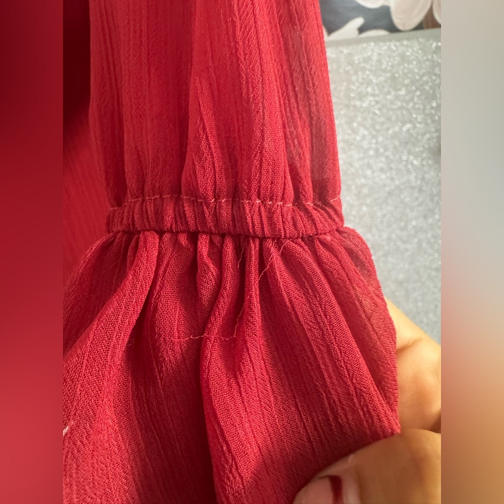 Express Deep Red Ruffled Sleeve Blouse - Picture 5 of 9